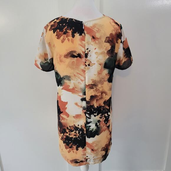 Lulus Size S Watercolor Print Abstract Shift Dress Short Sleeve Modern - Picture 4 of 10